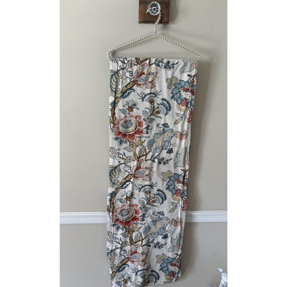 World Market Linen Blend Floral Multicolored Table Runner 86"x15"